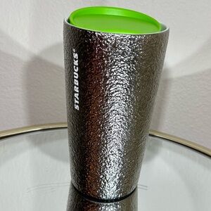 New Starbucks Silver Tumbler with Green Lid Travel Mug